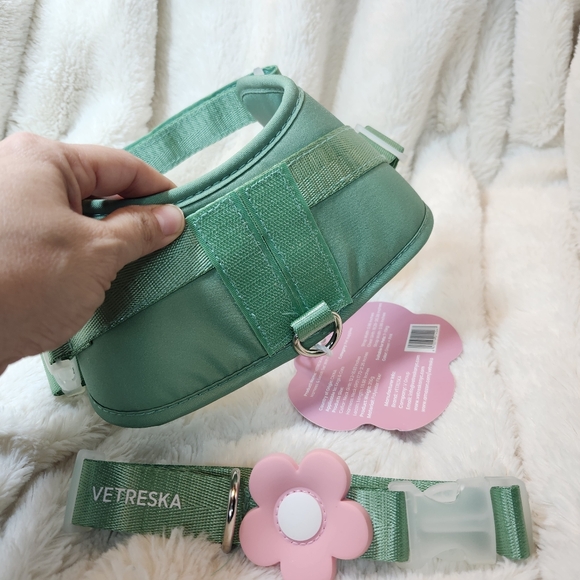 Vetreska Flower Pet Harness ,Collar, and Bag Pack Pink & Green - Picture 15 of 17